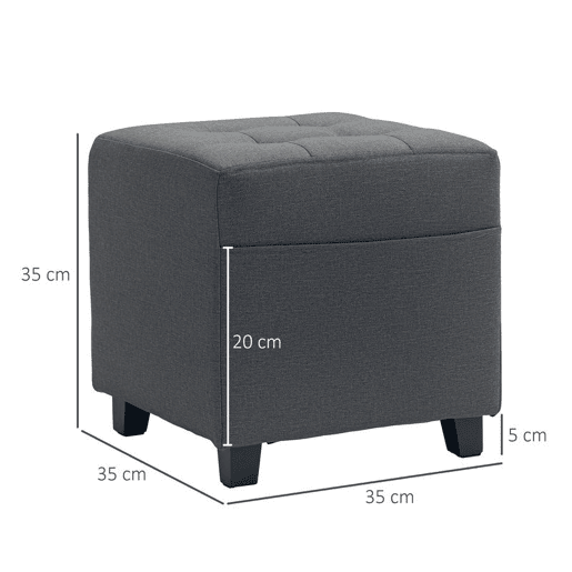 HOMCOM Apoio para os Pés Sala de Estar Banco Estofado em Linho com Bolso Lateral Tampa com Botões Acolchoados e Estrutura de Madeira para Sala de Estar Dormitório 35x35x35 cm Cinzento