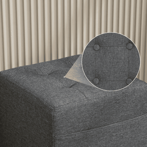 HOMCOM Apoio para os Pés Sala de Estar Banco Estofado em Linho com Bolso Lateral Tampa com Botões Acolchoados e Estrutura de Madeira para Sala de Estar Dormitório 35x35x35 cm Cinzento