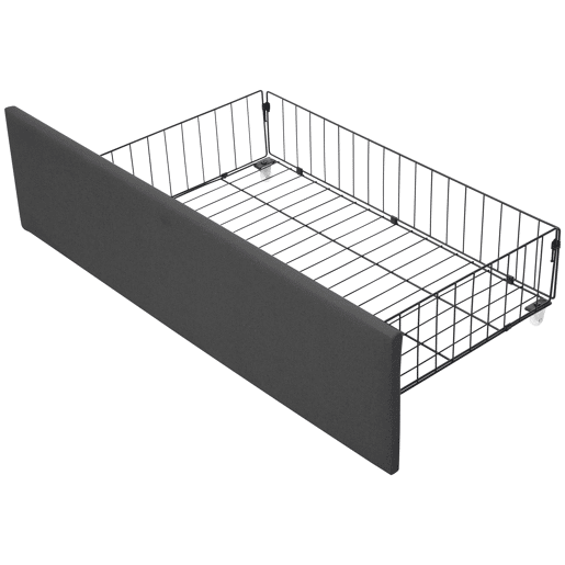 Cama estofada 90x200cm em linho - com LED e portas de carregamento USB - 2 gavetas - Cinzento