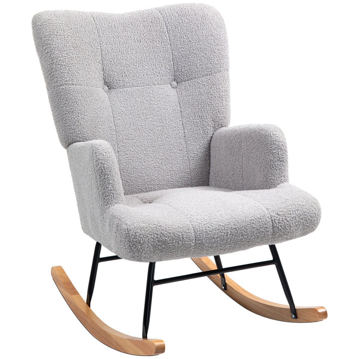 Homcom silla mecedora, mecedora de terciopelo de teddy con respaldo alto, patas de madera de caucho, reposabrazos, estilo moderno, sillón de lactancia, carga 120 kg, para dormitorio, salón, gris claro