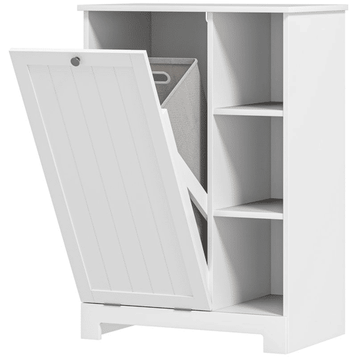 HOMCOM Móvel Casa de Banho com Cesto para Roupa Móvel Auxiliar Casa de Banho com Prateleiras Abertas e Cesta Amovível 60x38x86 cm Branco HOMCOM Móvel Casa de Banho com Cesto para Roupa Móvel Auxiliar Casa de Banho com Prateleiras Abertas e Cesta Amovível 60x38x86 cm Branco