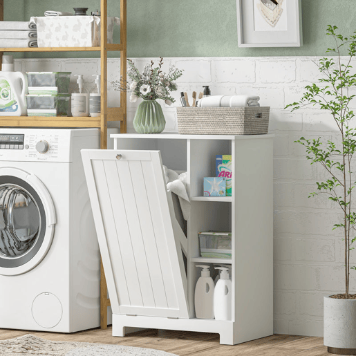 HOMCOM Móvel Casa de Banho com Cesto para Roupa Móvel Auxiliar Casa de Banho com Prateleiras Abertas e Cesta Amovível 60x38x86 cm Branco HOMCOM Móvel Casa de Banho com Cesto para Roupa Móvel Auxiliar Casa de Banho com Prateleiras Abertas e Cesta Amovível 60x38x86 cm Branco
