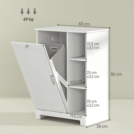 HOMCOM Móvel Casa de Banho com Cesto para Roupa Móvel Auxiliar Casa de Banho com Prateleiras Abertas e Cesta Amovível 60x38x86 cm Branco HOMCOM Móvel Casa de Banho com Cesto para Roupa Móvel Auxiliar Casa de Banho com Prateleiras Abertas e Cesta Amovível 60x38x86 cm Branco