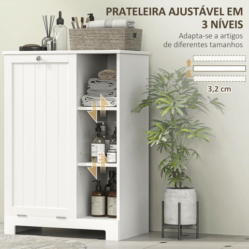HOMCOM Móvel Casa de Banho com Cesto para Roupa Móvel Auxiliar Casa de Banho com Prateleiras Abertas e Cesta Amovível 60x38x86 cm Branco HOMCOM Móvel Casa de Banho com Cesto para Roupa Móvel Auxiliar Casa de Banho com Prateleiras Abertas e Cesta Amovível 60x38x86 cm Branco