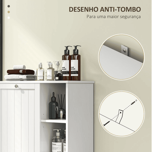 HOMCOM Móvel Casa de Banho com Cesto para Roupa Móvel Auxiliar Casa de Banho com Prateleiras Abertas e Cesta Amovível 60x38x86 cm Branco HOMCOM Móvel Casa de Banho com Cesto para Roupa Móvel Auxiliar Casa de Banho com Prateleiras Abertas e Cesta Amovível 60x38x86 cm Branco