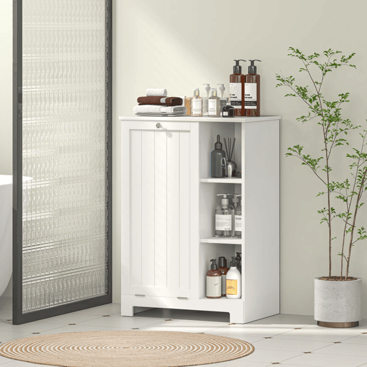 HOMCOM Móvel Casa de Banho com Cesto para Roupa Móvel Auxiliar Casa de Banho com Prateleiras Abertas e Cesta Amovível 60x38x86 cm Branco HOMCOM Móvel Casa de Banho com Cesto para Roupa Móvel Auxiliar Casa de Banho com Prateleiras Abertas e Cesta Amovível 60x38x86 cm Branco