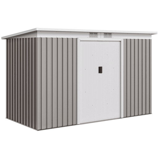 Outsunny Abrigo de Jardim 280x130x172 cm Abrigo de Exterior de Aço Galvanizado com Porta Corredeira e Ventilações para Armazenamento de Ferramentas Cinza