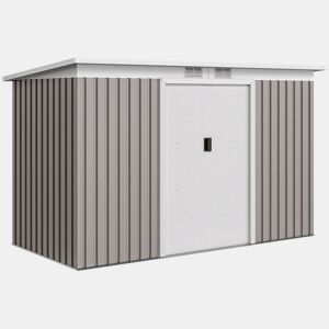 Outsunny Abrigo de Jardim 280x130x172 cm Abrigo de Exterior de Aço Galvanizado com Porta Corredeira e Ventilações para Armazenamento de Ferramentas Cinza