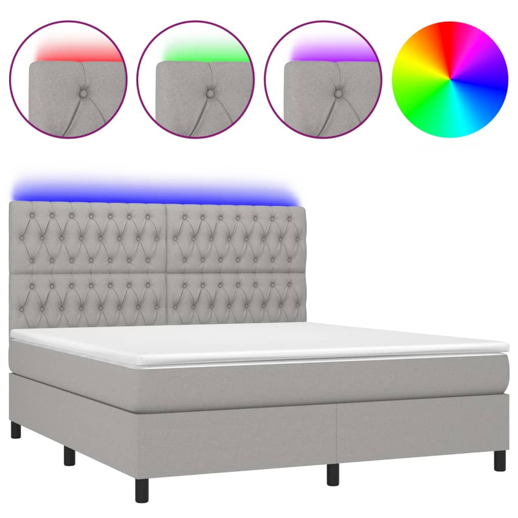 cama box spring colchon y luces led tela gris claro 160x200 cm diseno de botones
