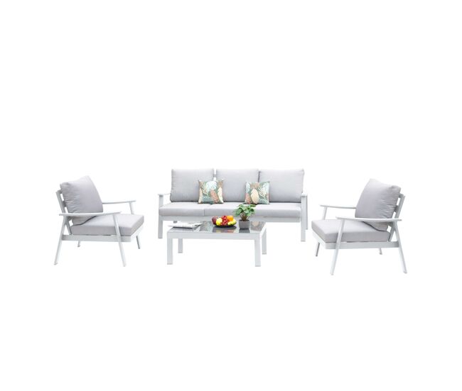 Muebles de exterior jardín terraza benicasim 4 piezas estilo contemporáneo color blanco y gris