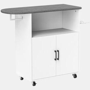 HOMCOM Móvel de Engomar a Ferro com Rodas Móvel de Passar a Ferro com Barra para Pendurar Roupa Estante Aberto e Tábua de Passar 125x43,5x102,5 cm Branco