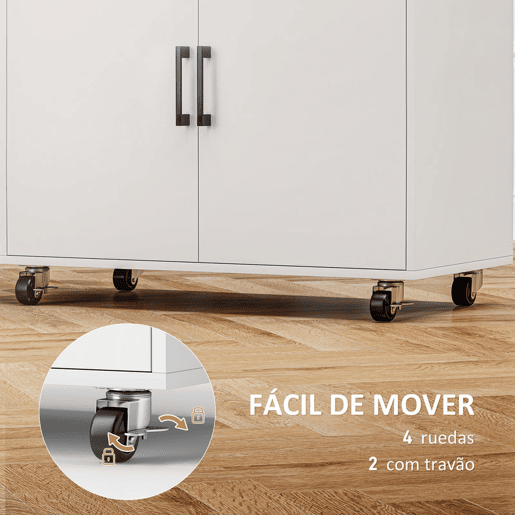 HOMCOM Móvel de Engomar a Ferro com Rodas Móvel de Passar a Ferro com Barra para Pendurar Roupa Estante Aberto e Tábua de Passar 125x43,5x102,5 cm Branco