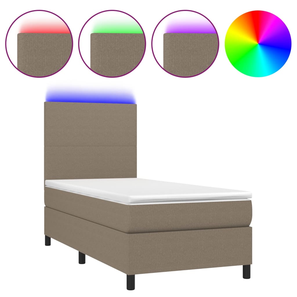 cama box spring colchon y luces led tela gris taupe 100x200 cm diseno plano
