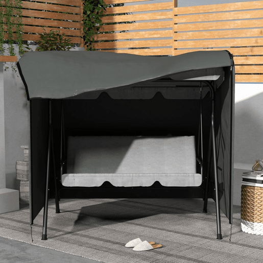 Outsunny Capa para Baloiço de Jardim Exterior, Capa de Baloiço em Tecido Oxford 600D com 2 Fechos, Impermeável, 177x114x152 cm, Cinzento Escuro