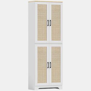 HOMCOM Armário de Cozinha Móvel Auxiliar de Cozinha com Prateleiras Ajustáveis Portas em Vime e Sistema Anti-Tombo 60x30x170 com Branco