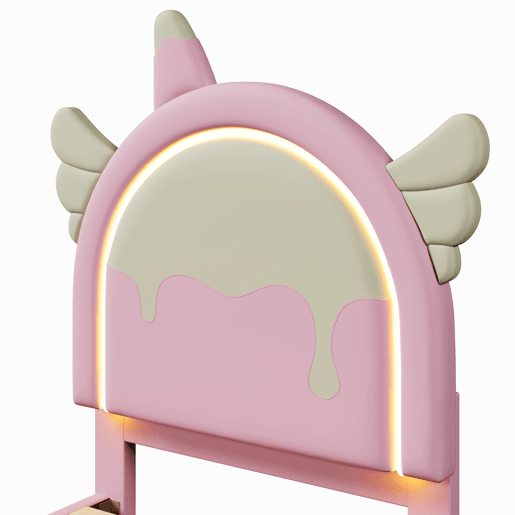 Cama individual estofada em pele sintética 90x200 cm - com LED e 2 gavetas - Rosa