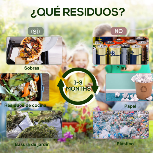 Outsunny Compostor Giratório de 65L Recipiente de Compostagem de Jardim com Câmera Dupla Aberturas de Ventilação e Pés de Aço 60x49x77 cm Preto
