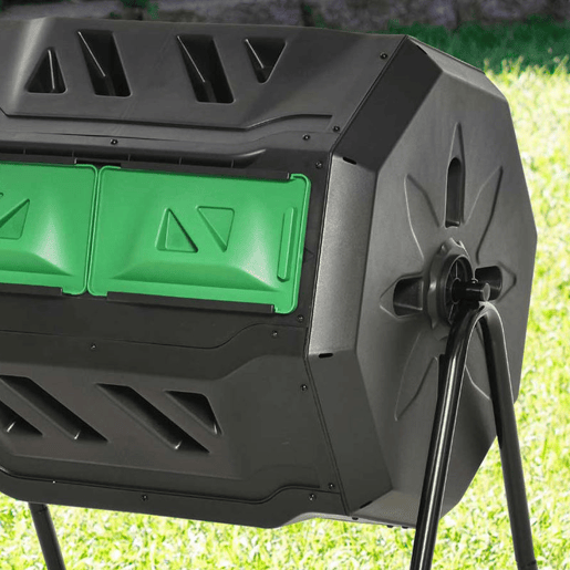 Outsunny Compostor de Tambor Giratório com Capacidade 160L de Dupla Câmera e Ventilação Estrutura de Aço para Resíduos Orgânicos de Jardim 71x64x92cm Preto e Verde