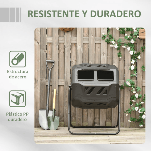 Outsunny Compostor de Tambor Giratório com Capacidade 160L de Dupla Câmera e Ventilação Estrutura de Aço para Resíduos Orgânicos de Jardim 71x64x92cm Preto e Verde