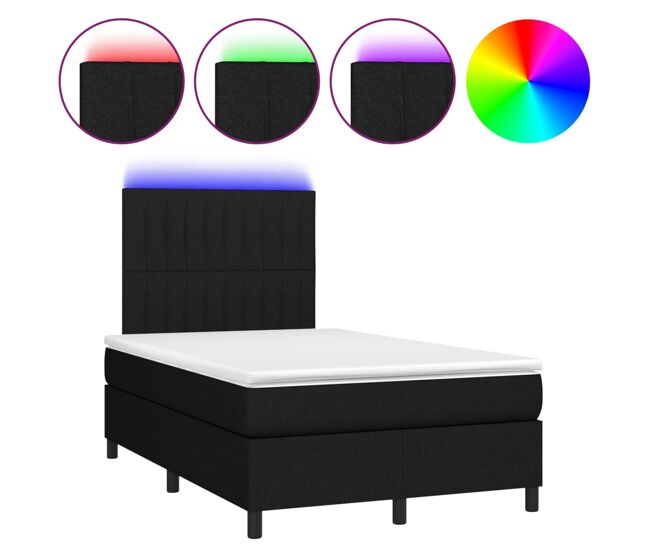 Cama box spring con colchón led tela negro 120x200 cm rayas verticales