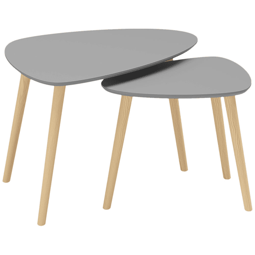 HOMCOM Conjunto de 2 Mesas Auxiliares com Pés de Madeira Mesas de Café para Sala de Estar Dormitório Escritório 59,5x39,5x45cm e 44,5x28,5x40 cm Cinza