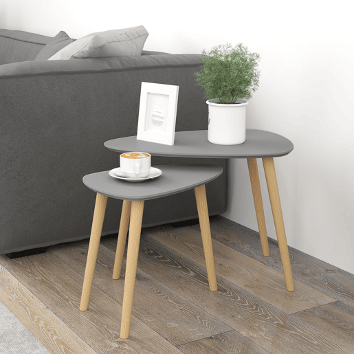 HOMCOM Conjunto de 2 Mesas Auxiliares com Pés de Madeira Mesas de Café para Sala de Estar Dormitório Escritório 59,5x39,5x45cm e 44,5x28,5x40 cm Cinza