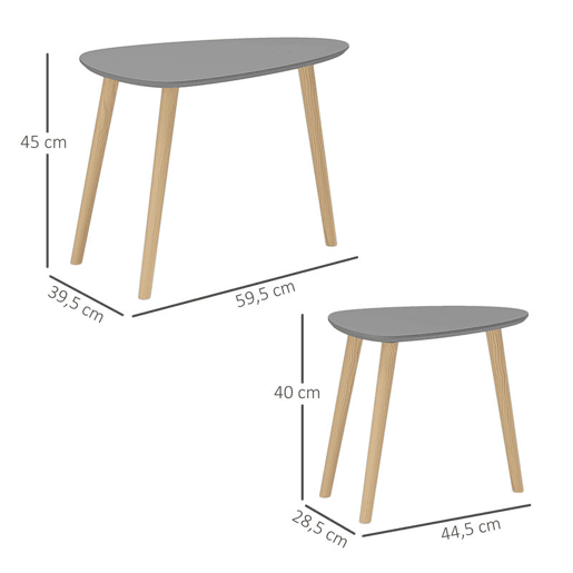 HOMCOM Conjunto de 2 Mesas Auxiliares com Pés de Madeira Mesas de Café para Sala de Estar Dormitório Escritório 59,5x39,5x45cm e 44,5x28,5x40 cm Cinza