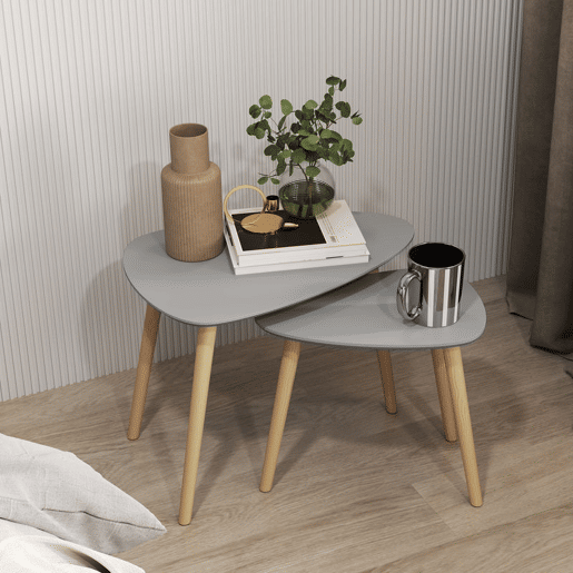 HOMCOM Conjunto de 2 Mesas Auxiliares com Pés de Madeira Mesas de Café para Sala de Estar Dormitório Escritório 59,5x39,5x45cm e 44,5x28,5x40 cm Cinza