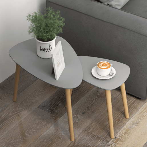 HOMCOM Conjunto de 2 Mesas Auxiliares com Pés de Madeira Mesas de Café para Sala de Estar Dormitório Escritório 59,5x39,5x45cm e 44,5x28,5x40 cm Cinza