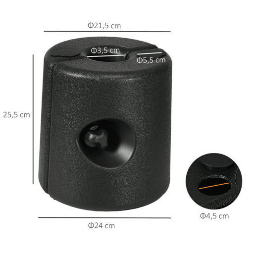 Outsunny Conjunto de 4 Pesos para Tendas Dobráveis Suportes Recarregáveis com 8,7 kg de Água ou 12 kg de Areia Pesos para Pérgola com Fixadores Ø21,524x25,5 cm Preto