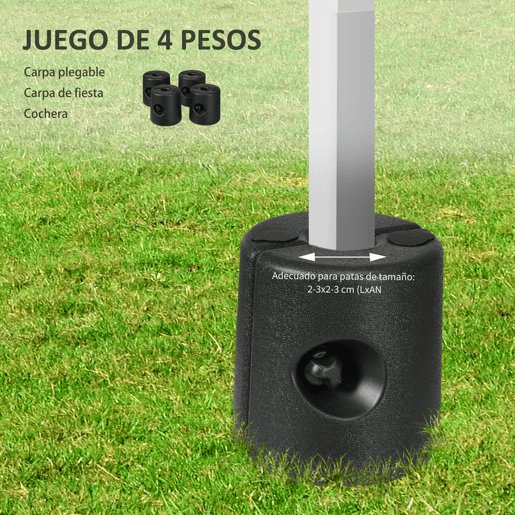 Outsunny Conjunto de 4 Pesos para Tendas Dobráveis Suportes Recarregáveis com 8,7 kg de Água ou 12 kg de Areia Pesos para Pérgola com Fixadores Ø21,524x25,5 cm Preto