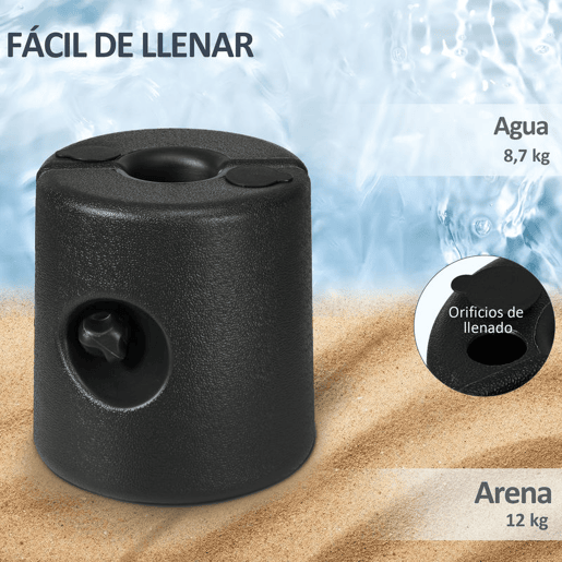 Outsunny Conjunto de 4 Pesos para Tendas Dobráveis Suportes Recarregáveis com 8,7 kg de Água ou 12 kg de Areia Pesos para Pérgola com Fixadores Ø21,524x25,5 cm Preto