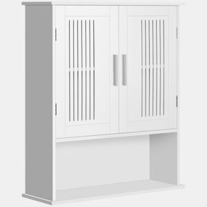kleankin Armário de Parede para Casa de Banho Móvel Casa de Banho de Parede com Armazenamento 2 Portas em Ripas Prateleira Ajustável e Compartimento 60x20x70 cm Branco