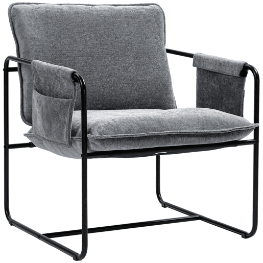 HOMCOM Poltrona Sala de Estar com Apoio para os Braços Bolso Lateral e Estrutura de Aço Poltrona para Dormitório Sala de Estar Carga 120 kg 68x76x81 cm Cinza