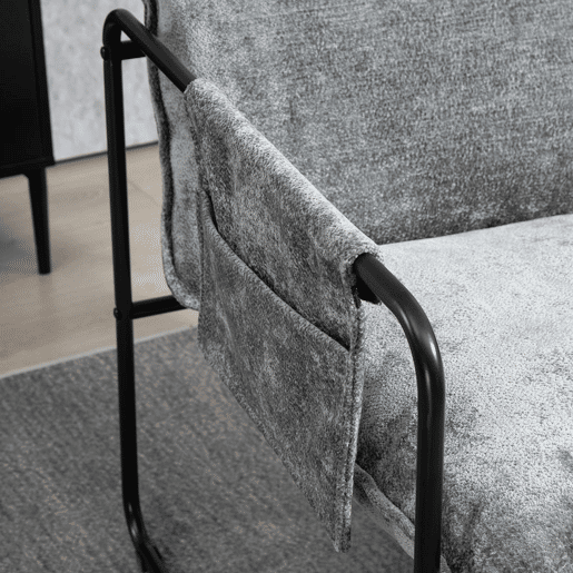 HOMCOM Poltrona Sala de Estar com Apoio para os Braços Bolso Lateral e Estrutura de Aço Poltrona para Dormitório Sala de Estar Carga 120 kg 68x76x81 cm Cinza