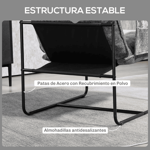 HOMCOM Poltrona Sala de Estar com Apoio para os Braços Bolso Lateral e Estrutura de Aço Poltrona para Dormitório Sala de Estar Carga 120 kg 68x76x81 cm Cinza
