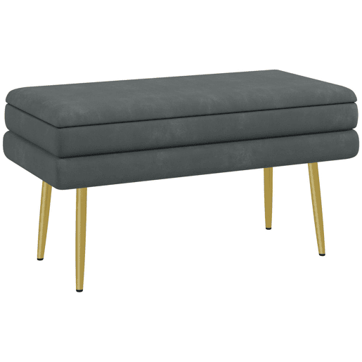 HOMCOM Banco Pé de Cama 30L Banco com Armazenamento para Dormitório Estofado em Veludo Banco de Entrada com Pés de Aço 79,5x37,5x43 cm Cinza Escuro