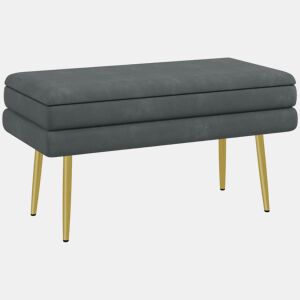 HOMCOM Banco Pé de Cama 30L Banco com Armazenamento para Dormitório Estofado em Veludo Banco de Entrada com Pés de Aço 79,5x37,5x43 cm Cinza Escuro