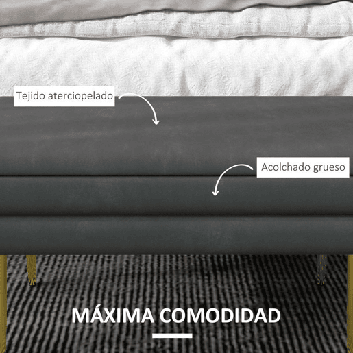 HOMCOM Banco Pé de Cama 30L Banco com Armazenamento para Dormitório Estofado em Veludo Banco de Entrada com Pés de Aço 79,5x37,5x43 cm Cinza Escuro