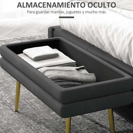 HOMCOM Banco Pé de Cama 30L Banco com Armazenamento para Dormitório Estofado em Veludo Banco de Entrada com Pés de Aço 79,5x37,5x43 cm Cinza Escuro