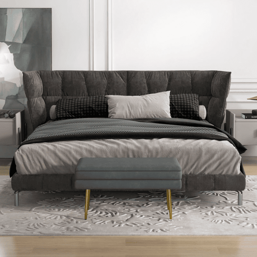 HOMCOM Banco Pé de Cama 30L Banco com Armazenamento para Dormitório Estofado em Veludo Banco de Entrada com Pés de Aço 79,5x37,5x43 cm Cinza Escuro