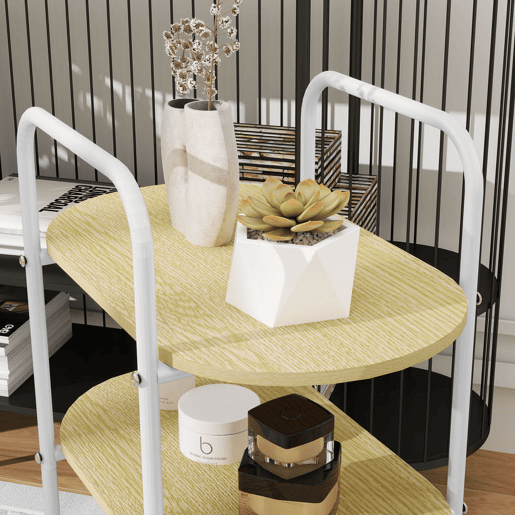 HOMCOM Carrinho Auxiliar com Rodas Carrinho de Cozinha de 3 Níveis Carrinho de Armazenamento com Cesta e Prateleiras Carga 30 kg para Sala de Jantar Sala de Estar 49,5x32,5x82,5 Branco e Madeira