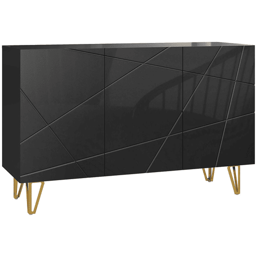 HOMCOM Aparador para Sala Aparador de Entrada com 3 Portas e Prateleiras Ajustáveis Armário de Armazenamento para Cozinha Sala 120x40x75 cm Preto Brilhante