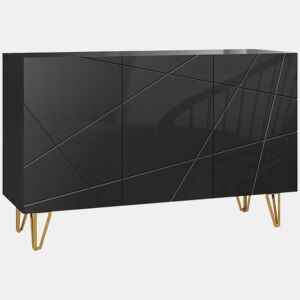 HOMCOM Aparador para Sala Aparador de Entrada com 3 Portas e Prateleiras Ajustáveis Armário de Armazenamento para Cozinha Sala 120x40x75 cm Preto Brilhante