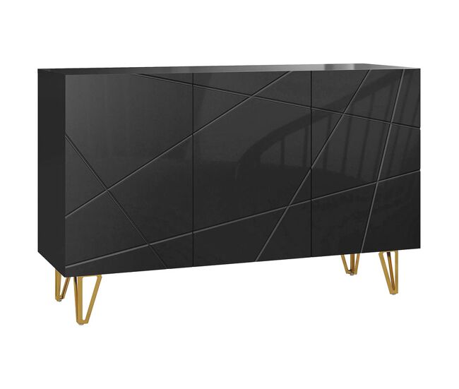 Homcom aparador para salón aparador de entrada con 3 puertas y estantes ajustables armario de almacenamiento para cocina sala 120x40x75 cm negro brillo
