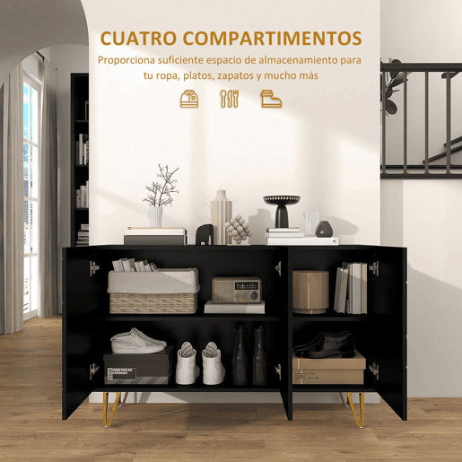 HOMCOM Aparador para Sala Aparador de Entrada com 3 Portas e Prateleiras Ajustáveis Armário de Armazenamento para Cozinha Sala 120x40x75 cm Preto Brilhante