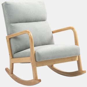 HOMCOM Poltrona Baloiço Estofada em Linho Poltrona Baloiço com Pés de Madeira de Borracha e Apoio para os Braços para Sala de Estar Dormitório Carga 150 kg 65x87x94,5 cm Cinza