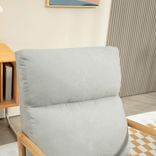 HOMCOM Poltrona Baloiço Estofada em Linho Poltrona Baloiço com Pés de Madeira de Borracha e Apoio para os Braços para Sala de Estar Dormitório Carga 150 kg 65x87x94,5 cm Cinza HOMCOM Poltrona Baloiço Estofada em Linho Poltrona Baloiço com Pés de Madeira de Borracha e Apoio para os Braços para Sala de Estar Dormitório Carga 150 kg 65x87x94,5 cm Cinza