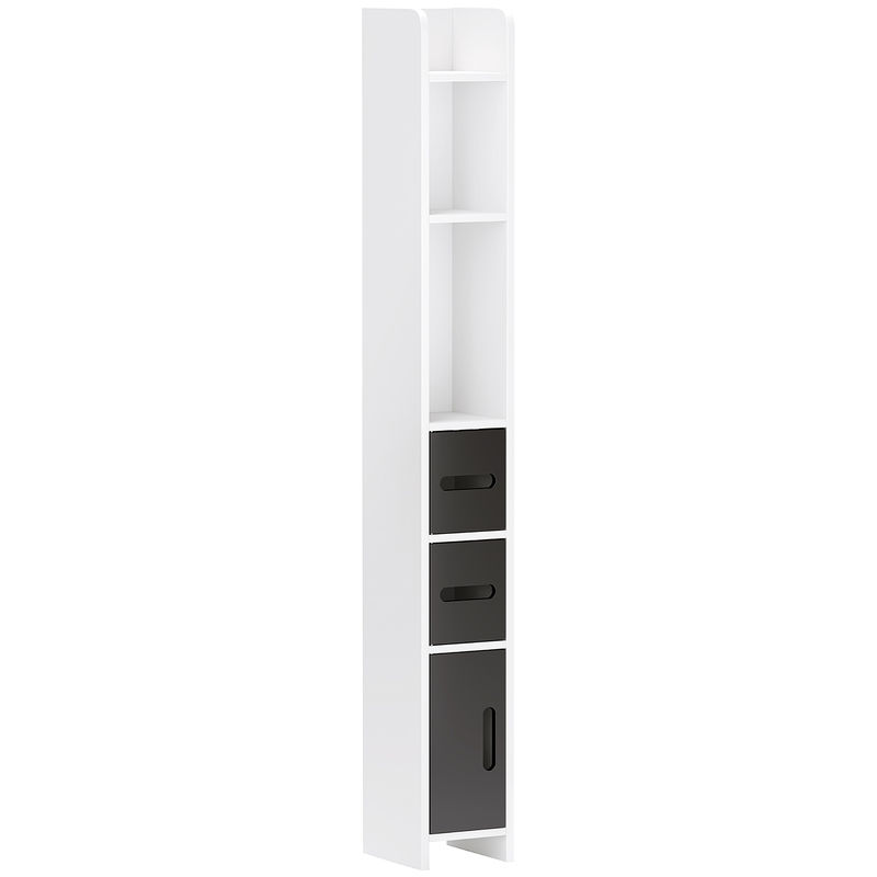 Kleankin armario alto de baño columna de baño con 3 puertas 3 estantes abiertos y sistema antivuelco armario de baño estilo moderno 15x17x120 cm blanco y negro