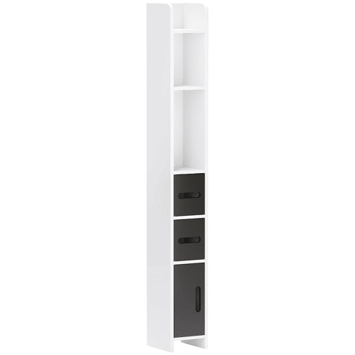 kleankin Coluna Casa de Banho com 3 Portas e 3 Prateleiras Abertas Coluna Auxiliar para Sala de Estar Casa de Banho Dormitório Estilo Moderno 15x17x120 cm Branco e Preto